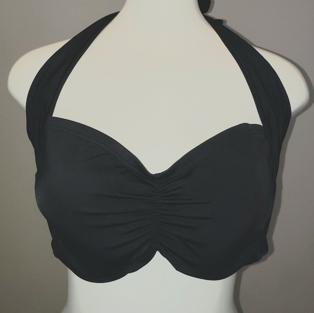 NWT black bandeau halter bikini top